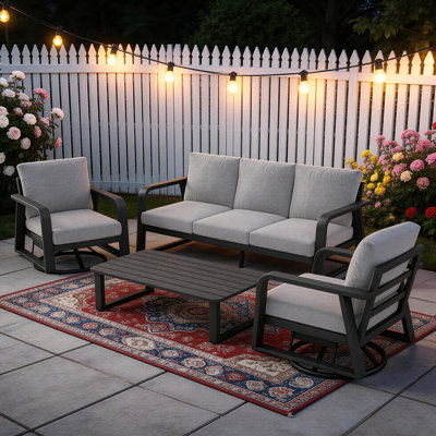 Abdel 5-Person Aluminum Patio Conversation Set with 2 Swivel Lounge Chairs