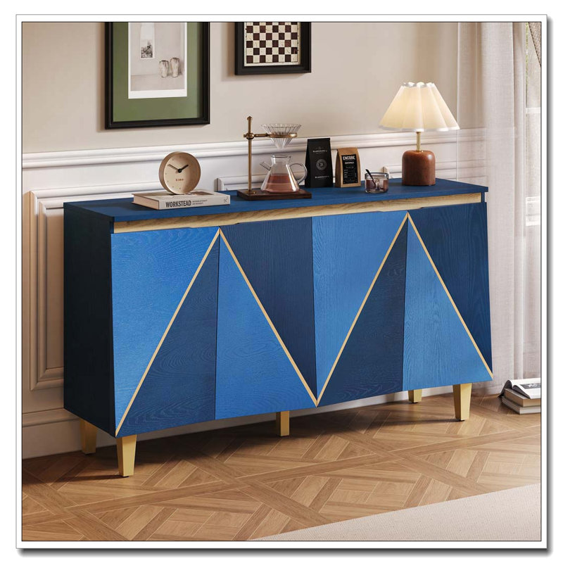 60" Retro Sideboard with Dimensional Effect Doors and Adjustable Shelves, Navy