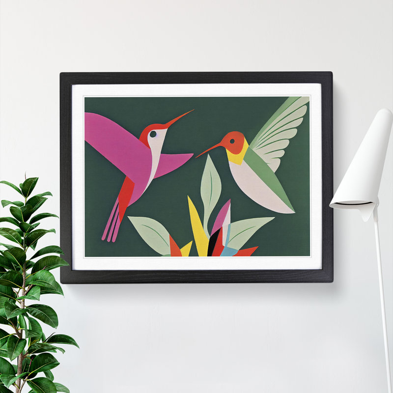 Hummingbirds Abstract - Single Picture Frame Print, 46cm H x 64cm W x 2cm D, Black