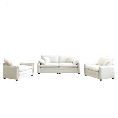 Luxurious And Sophisticated Sofa Set With Soft Cushions And Pillows, Sofa Set For Living Rooms And Clubs As Well As Home Theaters, Consisting Of Two Single Sofas And A 2-Seaters  Sofas In Beige Cordur