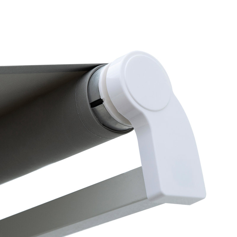 12' X 8' Yard Awning Retractable. Sun Shade With Manual Crank. 280g/m² & Water- Fabric. Aluminum Frame. Grey For Patio, Balcony Retractable - Water-, Crank Handle, Frame,