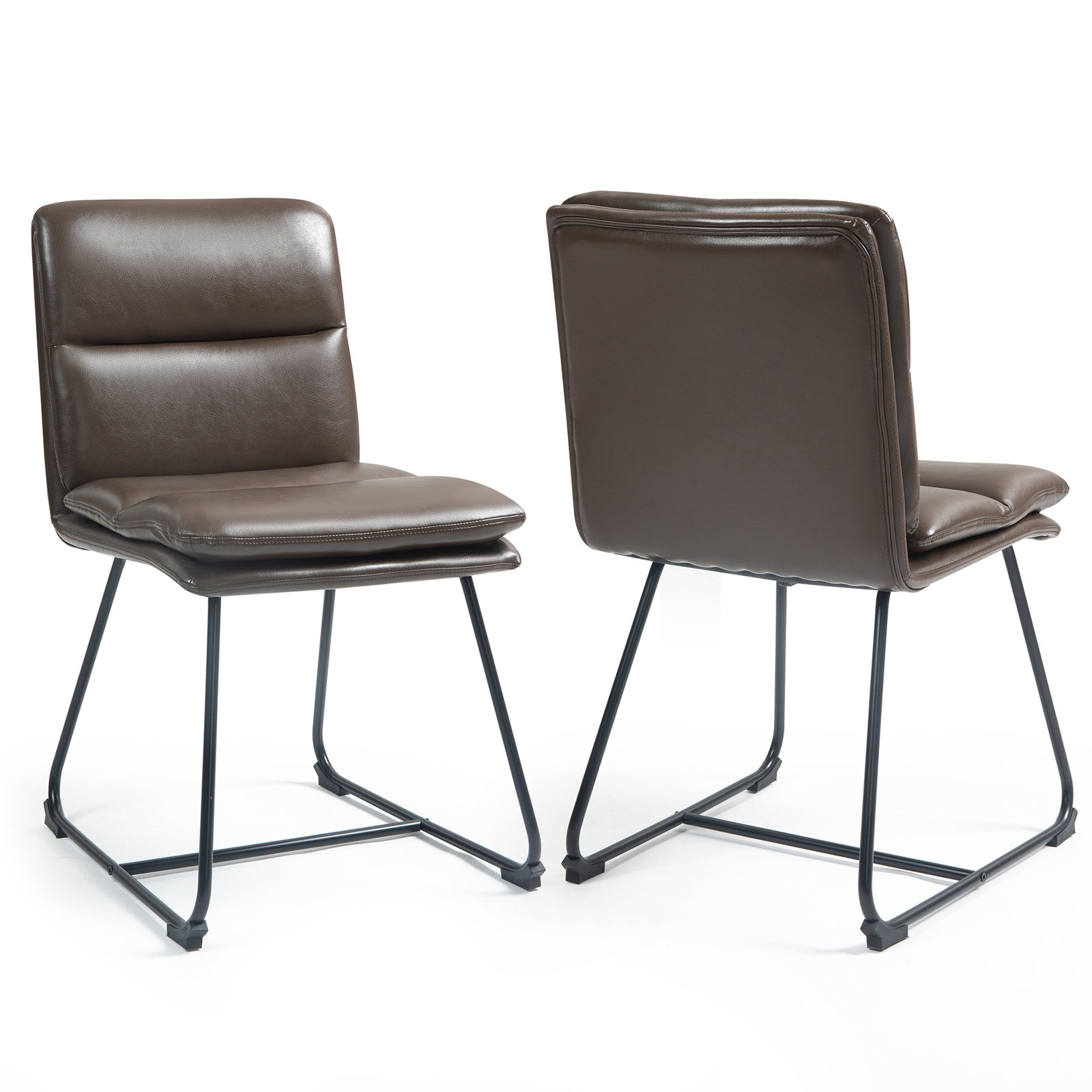 Volana Upholstered Dining Chair, Brown Pebbled Faux Leather
