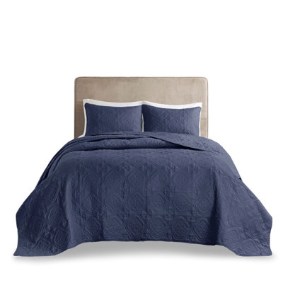 3 Piece Reversible Bedspread Set Navy Full/Queen