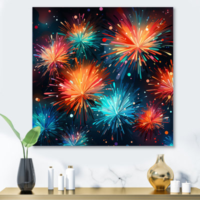 Blue And Yellow Fireworks Illumination 2 - Fireworks Metal Wall Art