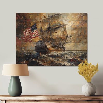 Boston Tea Party Boart Sailing I - bateau à voile, art mural en bois - sur bois de pin naturel