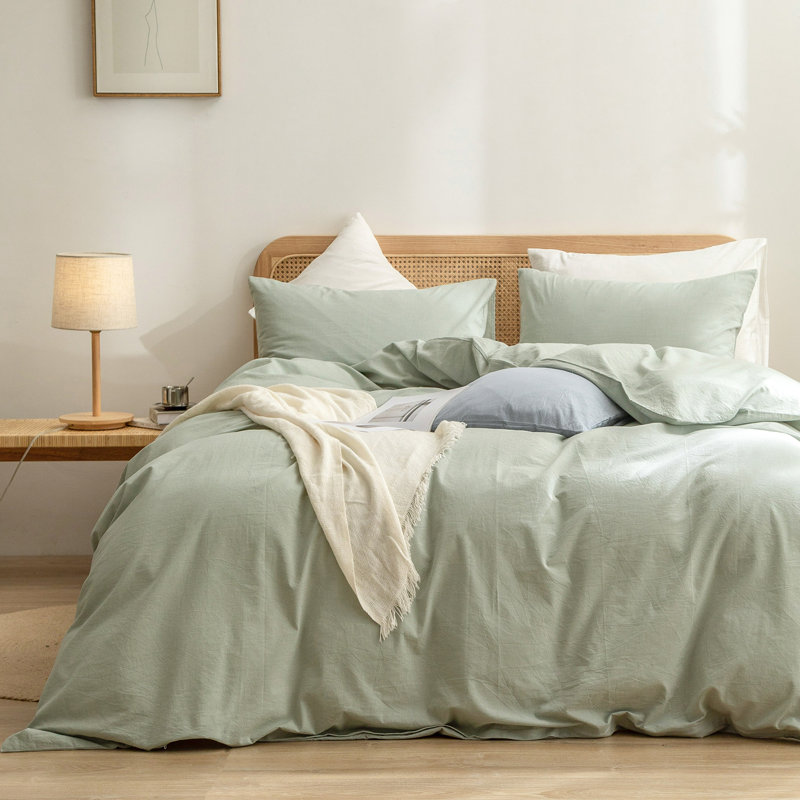 BESTOUCH Duvet Cover Set 100% Washed Cotton Linen Feel Lightweight, Twin Duvet Cover + 1 Standard Pillowcase, Sage Green