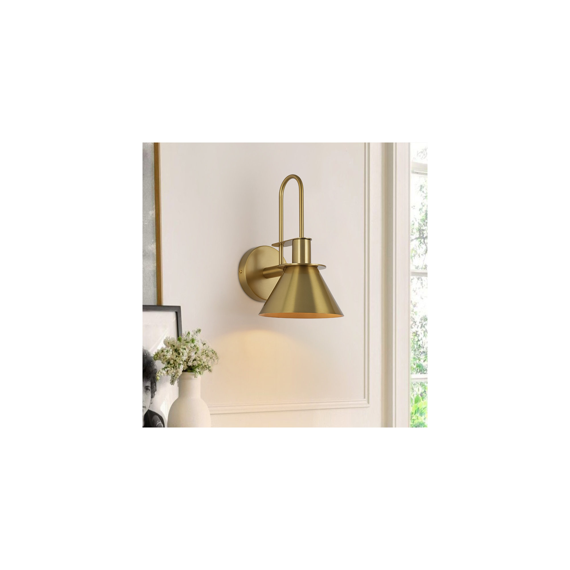 Jacoline 1-Light Dimmable Iron Armed Sconce , Aged Brass