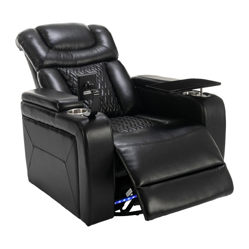 Fauteuil inclinable électrique de 270 po en cuir de polyuréthane avec siège inclinable avec plateau pour table, support pour téléphone, porte-gobelet, port USB, rangement caché pour le salon, noir