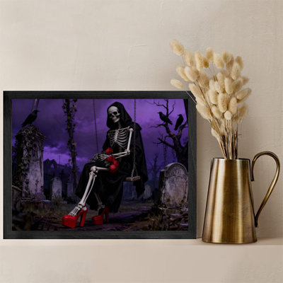 Reproduction d'art encadrée noire rétro The Messenger of the Red High Wind Shoes on the Swing