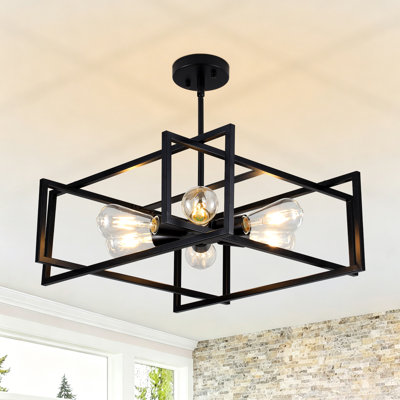Lustre géométrique carré / rectangulaire à 6 lumières de 19,68 po de style industriel moderne avec cage en métal pour le couloir de l'îlot de cuisine de la salle à manger