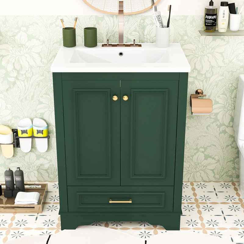 Meuble-lavabo moderne de 24 po avec lavabo - design élégant, grand espace de rangement, Vert
