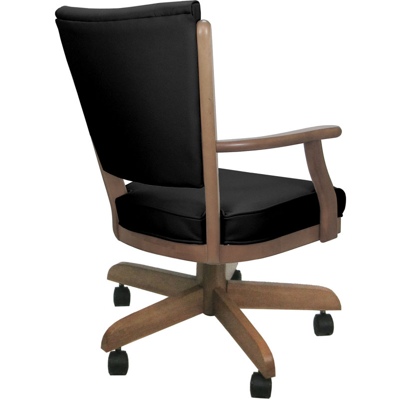 Leather Solid Wood Dining Caster Chair, Natural Wood, Black