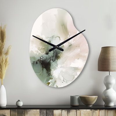 Green And Cream Essence Of Modernity I - Marble Asymmetrical Metal Wall Clock, Green Unique Shape Clock Print