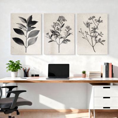 Botanique, feuille et fleur, impression sur toile, ensemble de 3 décorations murales pour salon, chambre à coucher ou bureau