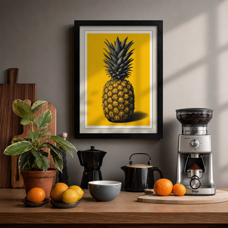 Pineapple Study Modern - Framed Print, A4 - 29.7 x 21.0 cm, Black