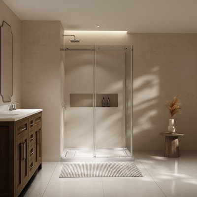 Ensemble de douche coulissante avec porte et base 48 po x 36 po Selby - Chrome