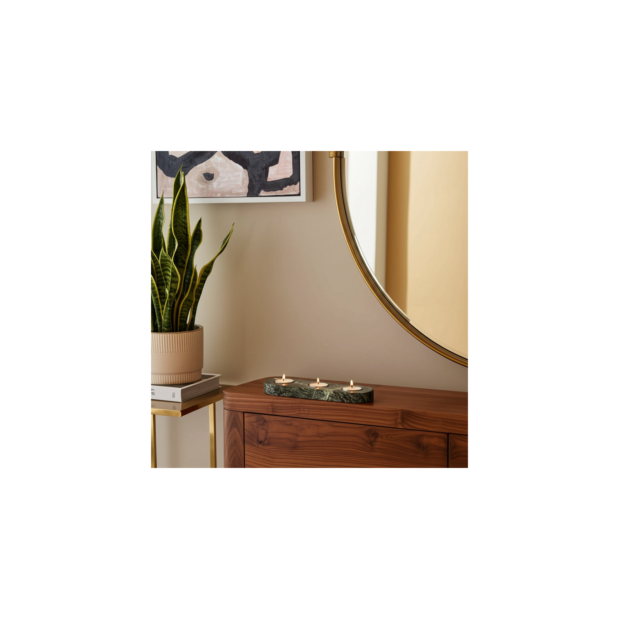 9X3" Marble 3-Tealight Holder, Forest Green