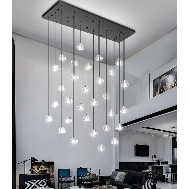 30-Light Rectangular Dimmable Crystal Led Chandelier Adjustable Long Lights, null