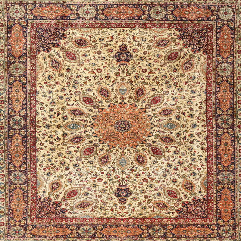 Tapis traditionnel beige/vert area, Carré 5 pi
