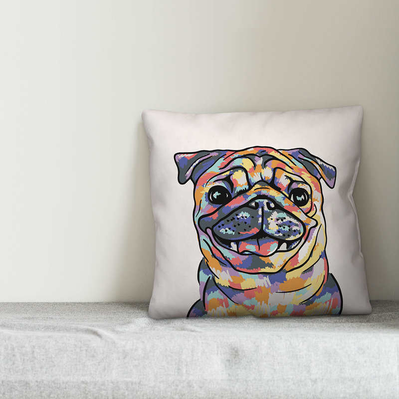  Coussin Pug, Polyester/Mélange de polyester, 16 po x 1 po