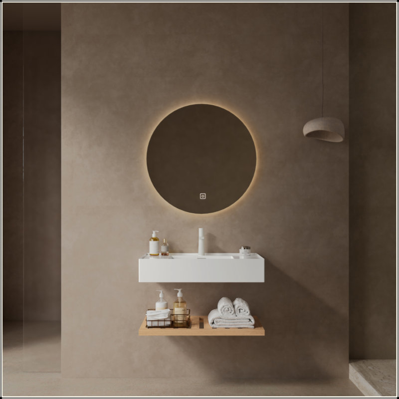 Meuble-lavabo de 30 po avec lavabo vasque, lavabo intégré mural flottant rectangulaire en acrylique blanc sans robinet, étagère rayée