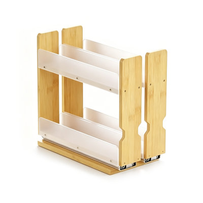 Étagère à épices en bambou coulissante - Garde-manger coulissant robuste - l 5,1 po, 2 niveaux, 2 tiroirs (2 po de largeur), naturel