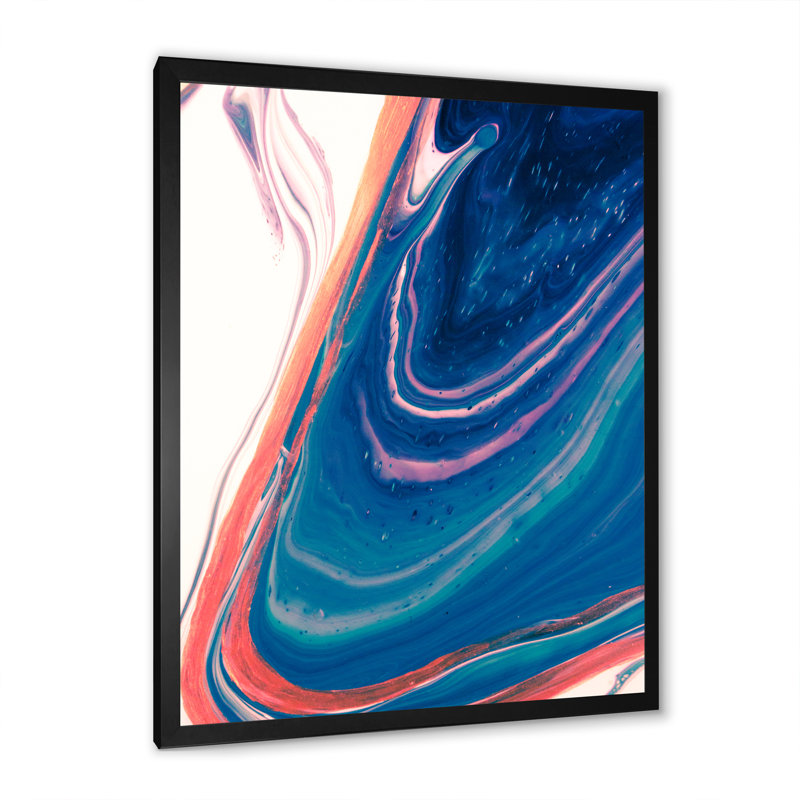 «Luxury Turquoise Marble River III», art mural sur toile glam, Cadre noir, H 20 po x l 12 po x P 1 po