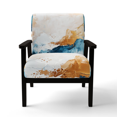 Abstract Modern Accent Chair - Modern Ink Synergy Calming Golden And Blue Wave Arm Chair