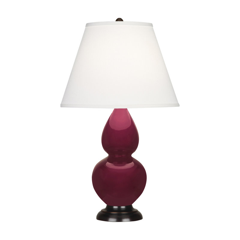 Petite lampe d'appoint à double gourde, Perle, Bronze patiné foncé, Prune confite