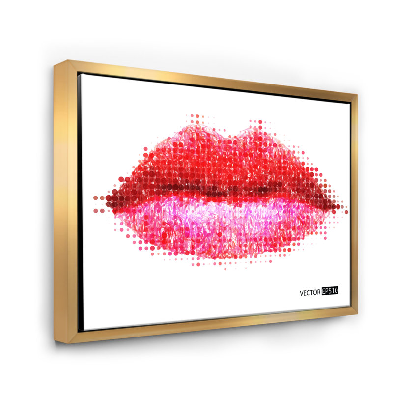 «Abstract Red Woman Lips», impression sur toile, Encadrement doré, H 24 po x l 32 po x P 1 po