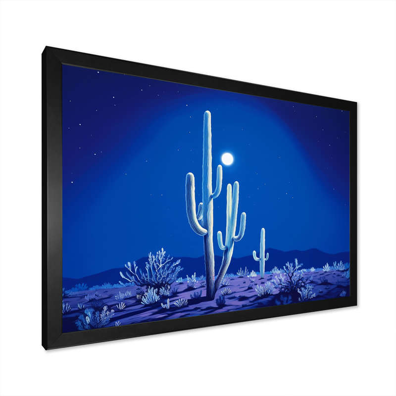 Cactus saphir solitude - impression d'art mural cactus, Cadre simple noir, H 30 po x l 40 po x P 1,5 po
