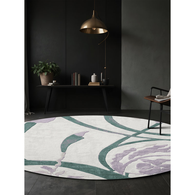 Tapis gris soyeux et moelleux, Rond 7 pi