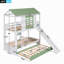 Lit superposé simple au-dessus de simple avec glissière convertible et lit gigogne, blanc et vert (ancien SKU: GX000538AAK)
