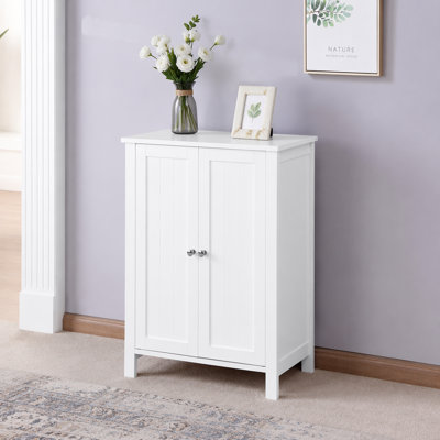 White Wooden Storage Cabinet with Adjustable Shelf for Versatile Home Use and Easy Assembly