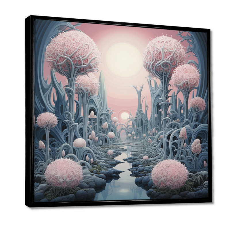 «Futuristic Fluffy Landscape», paysage abstrait, art mural, Cadre flottant noir, H 16 po x l 16 po