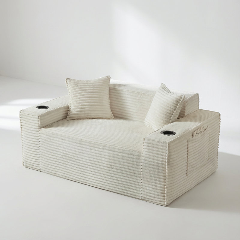 Canapé compact à deux places avec confort moelleux et aucun assemblage requis, 27.5" H x 61" W x 38.6" D, 2, Blanc