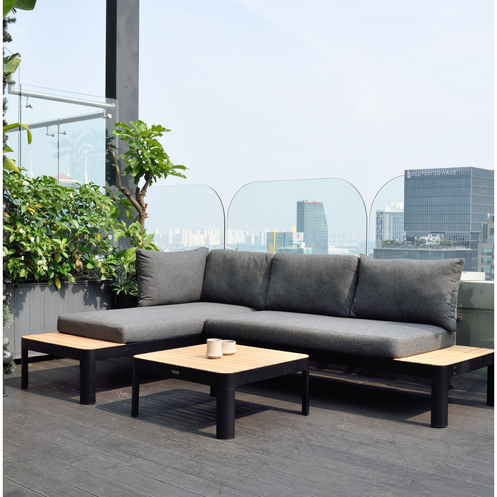 Brix 4-Person Patio Seating Group, Gray Cushion/Black Frame