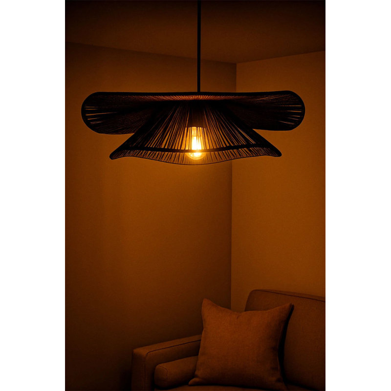 Elegant Adjustable Chandelier, Black Plastic Body, 19.7 x 6.7 inches | Macrame Cap, Height: 7.1 - 20.5 inches | E27 Socket, Max 40W | Perfect for Dining Room & Living Spaces, Stylish & Functional Design