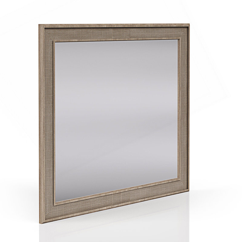 Classic Cane Mirror With Beveled Glass And Rubberwood Frame