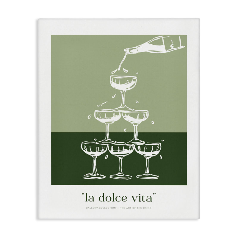 Toile verte avec tour de champagne, design par lettré et doublé, H 40 po x l 30 po