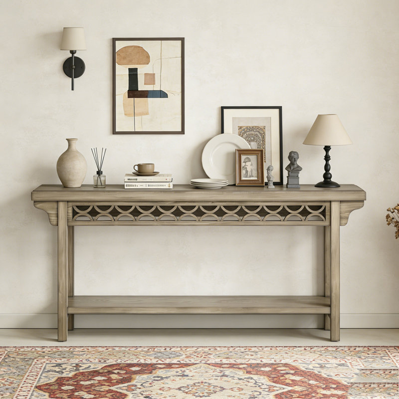 Farmhouse Narrow Wood Sofa Table with Storage, Grey
