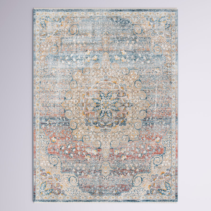 Tapis oriental bleu / crème / rouge Alize, Rectangle 5 pi 3 po x 8 pi