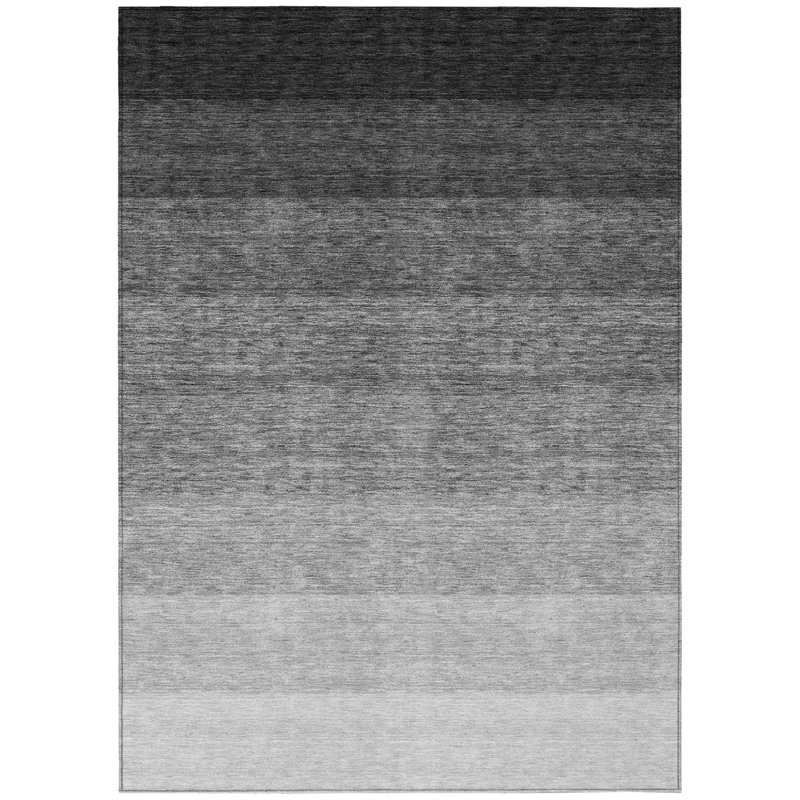 3' X 5' Black And Ivory Ombre Washable Indoor Outdoor Area Rug