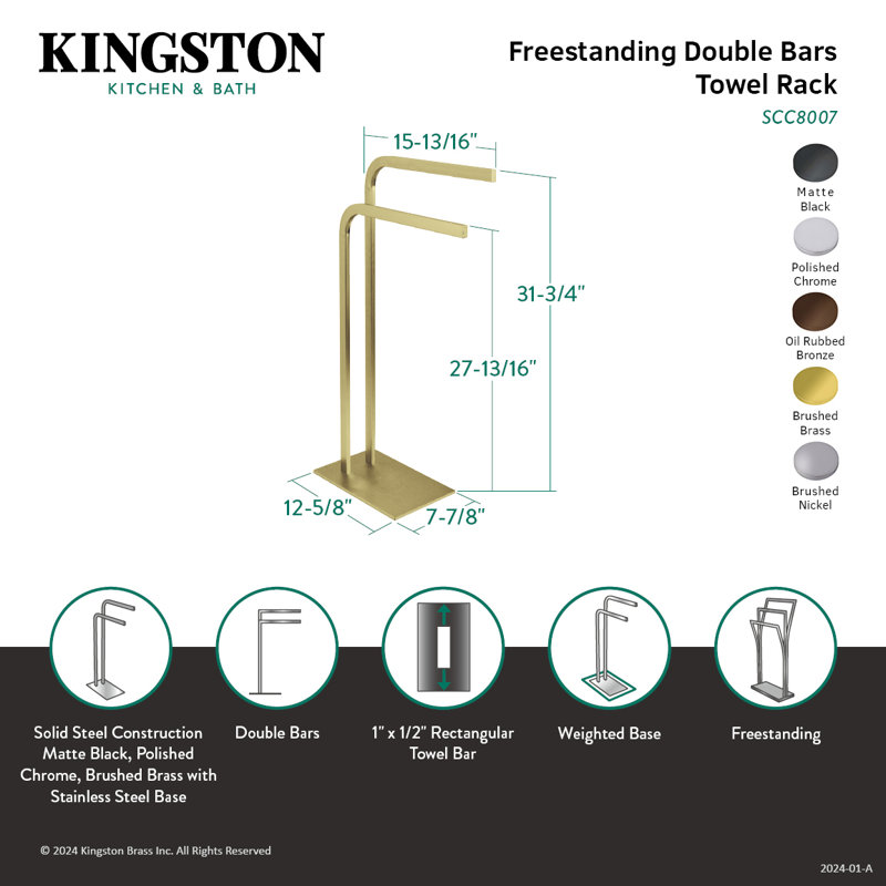Kingston Brass Edenscape Freestanding Dual Towel Rack, Brushed Nickel