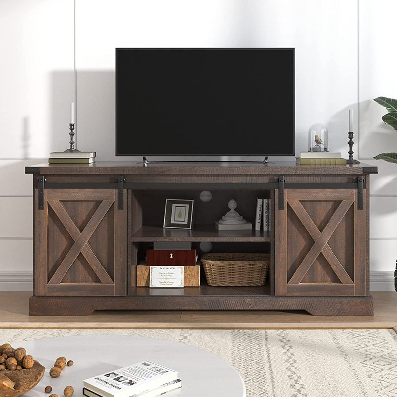 58" Farmhouse TV Stand for 65 Inch TVs with Sliding Barn Door, Rustic Wood Entertainment Center Large Media Console Cabinet for Living Room