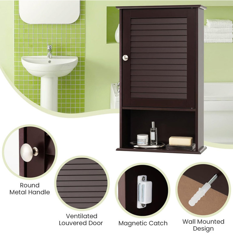 Espresso MDF Single Door Wall Cabinet with Adjustable Shelf