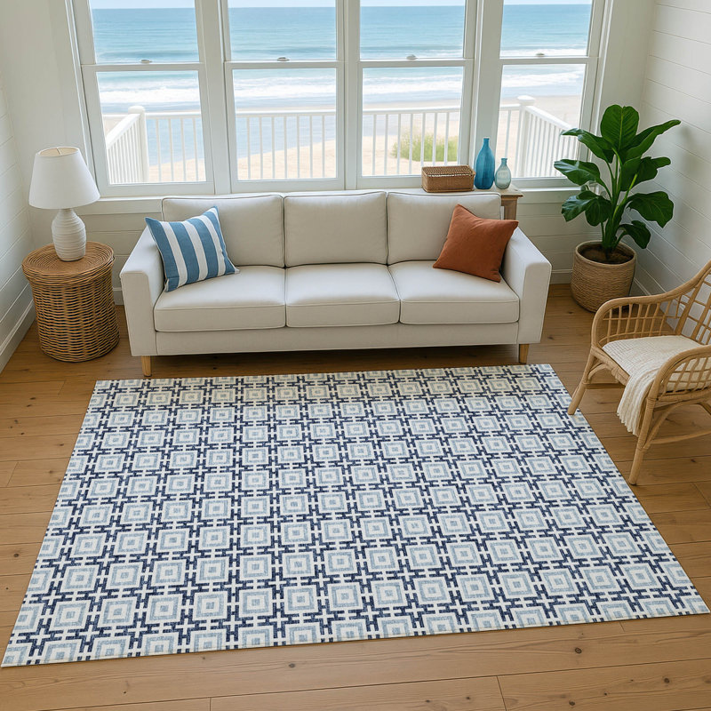 Premium Machine Washable Paullette AMF139 Navy Rug, Rectangle 10' x 14'