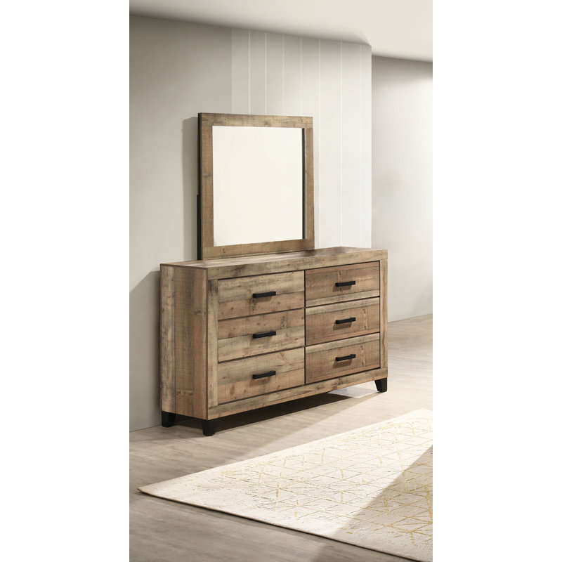 Commode de ferme avec miroir en pin brun vieilli