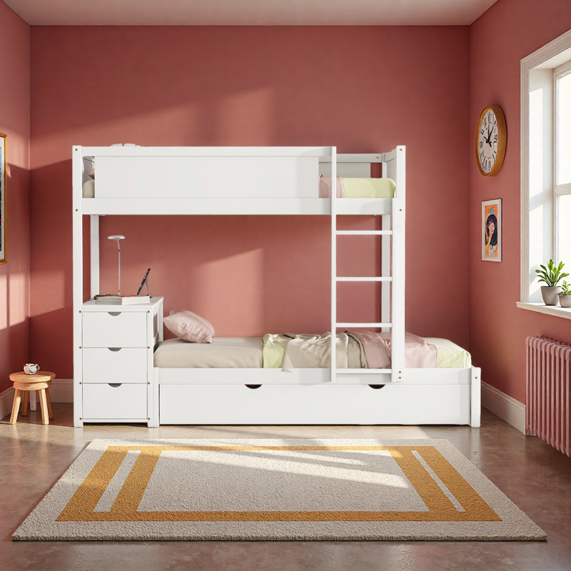 Bunk Bed With Trundle, Storage And Desk, Twin Over Twin, White