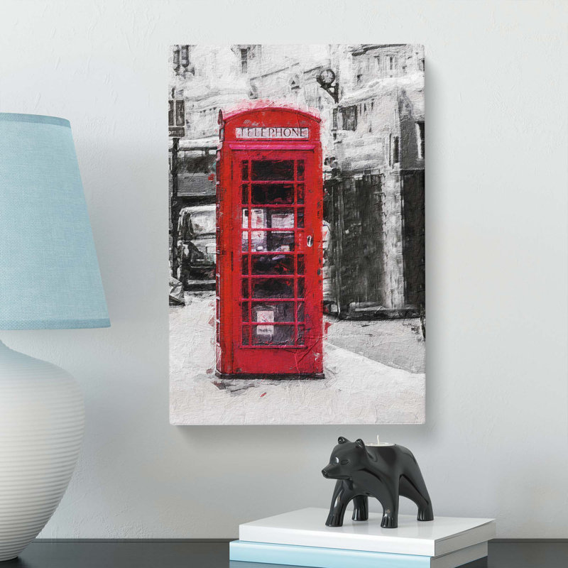 A Red Telephone Box In Abstract - Wrapped Canvas Painting, 60cm H x 40cm W x 3cm D